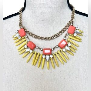 💛Bold Yellow and Coral Statement Necklace